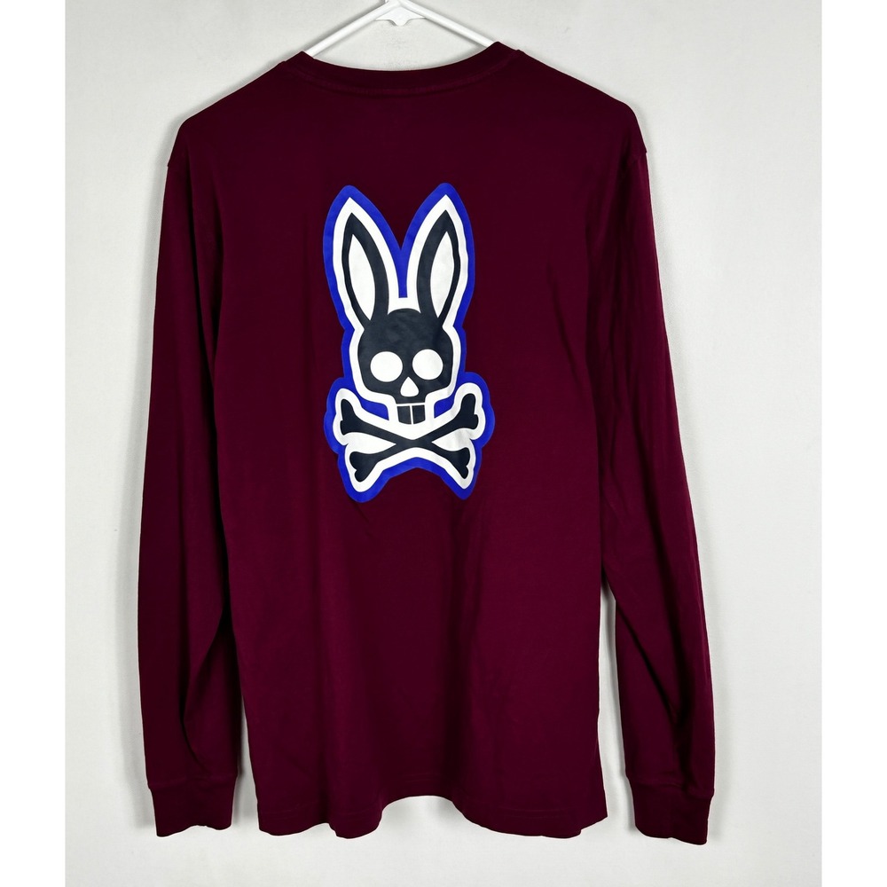 Psycho Bunny Long Sleeve Graphic Tee Mens Size 6 or Large Dark Pink Crew Neck